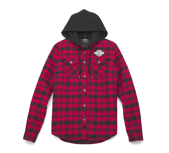 Women's Bar & Shield Flannel Shirt Jacket w/ Removable Hood