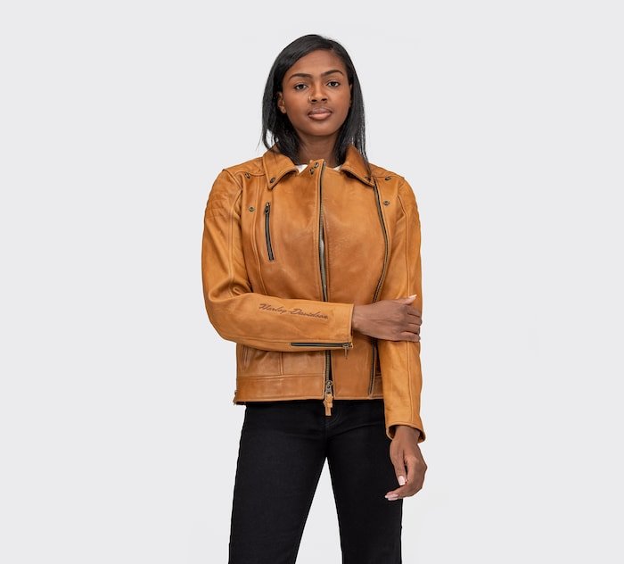 Women's Bezel Biker Collar Leather Jacket