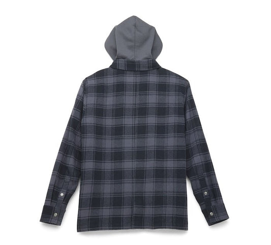 Men's Bar & Shield Removable Hood Plaid Shirt Jacket