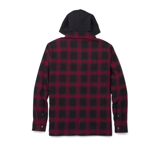 Men's Bar & Shield Removable Hood Plaid Shirt Jacket