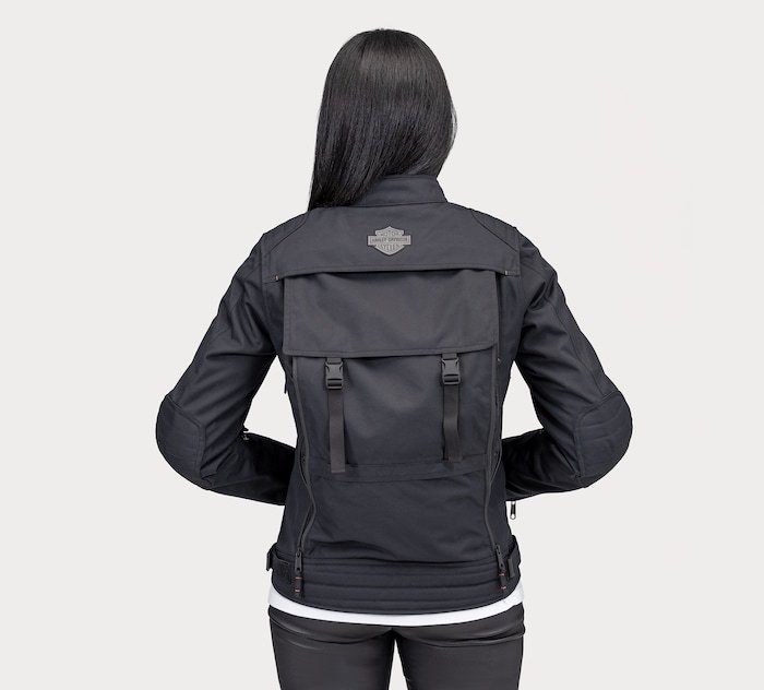 Womens Textile Riding Jacket with Backpack