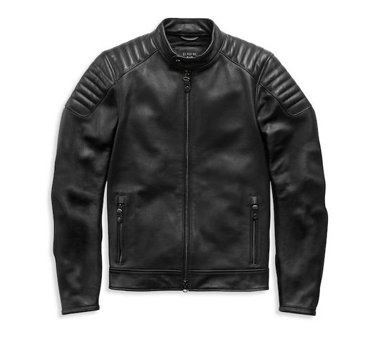 Men's Embossed Logo Padded Biker Leather Jacket