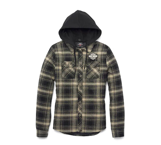 Women's Bar & Shield Flannel Shirt Jacket w/ Removable Hood