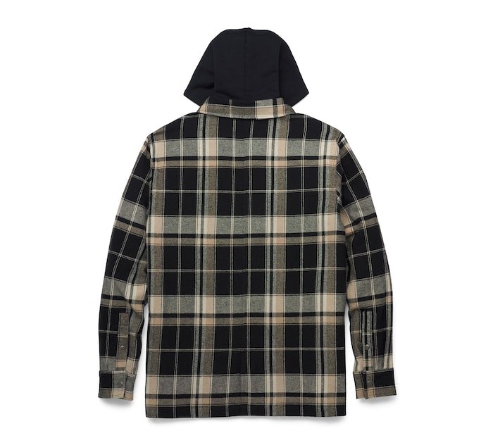 Men's Bar & Shield Removable Hood Plaid Shirt Jacket